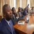 de gauche à droite, M. Lucien EBATA, M. Armel MBOULOUKOUE, M. Akouala MPAN, Ministre Calixte Nganongo