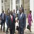En avant plan, le Ministre Calixte Nganongo (à droite) s'entretenant avec le Gouverneur de la BEAC, Lucas Abaga Nchama